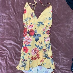 Yellow Floral Wrap Around Halter Dress NWOT
